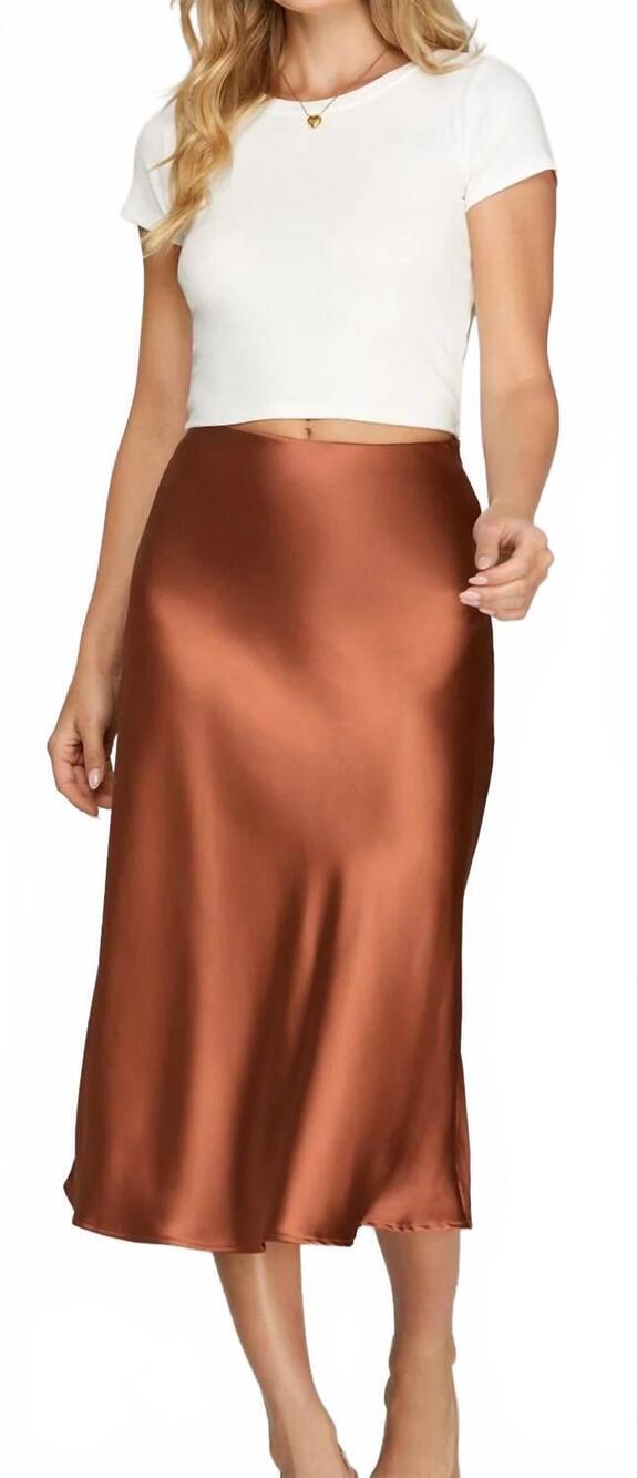 NEW SHE + SKY silk maxi skirt in copper